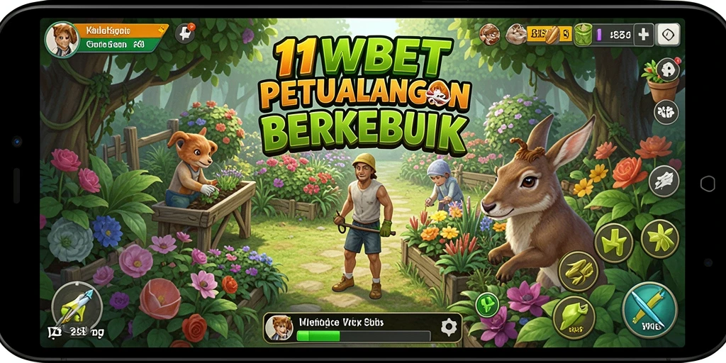 Tangkapan layar dari gameplay 11WBET yang menampilkan dunia pertanian yang cerah dan berwarna-warni.