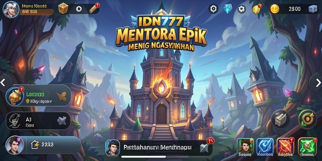 Screenshot IDN777 menampilkan serangan musuh dan pertahanan menara yang dinamis.